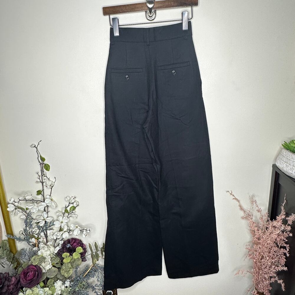 RAEY Wide Leg Pleat Front Wool Trousers Black Sz 4 $425 {II10} - Picture 3 of 6